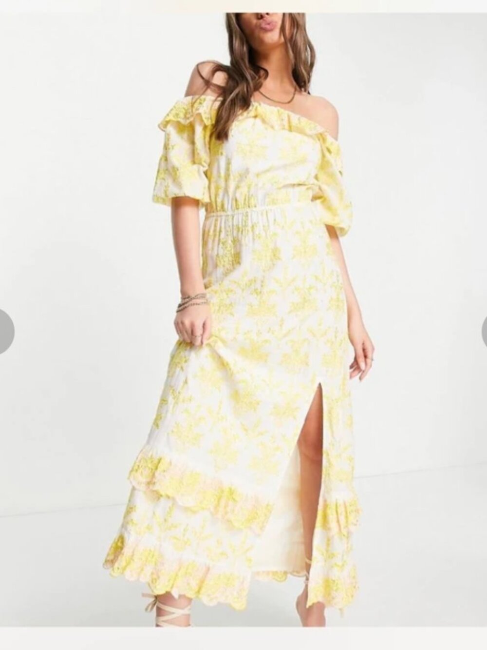 Miss Selfridge Floral Eyelet Embroidered Ruffle Maxi Peasant Dress New Tags NWT
